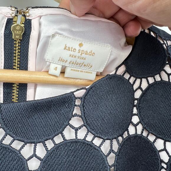 Kate Spade Long Sleeve Polka Dot Lace Women's Blouse Black & Tan Belted Sz. 4 - Picture 4 of 9